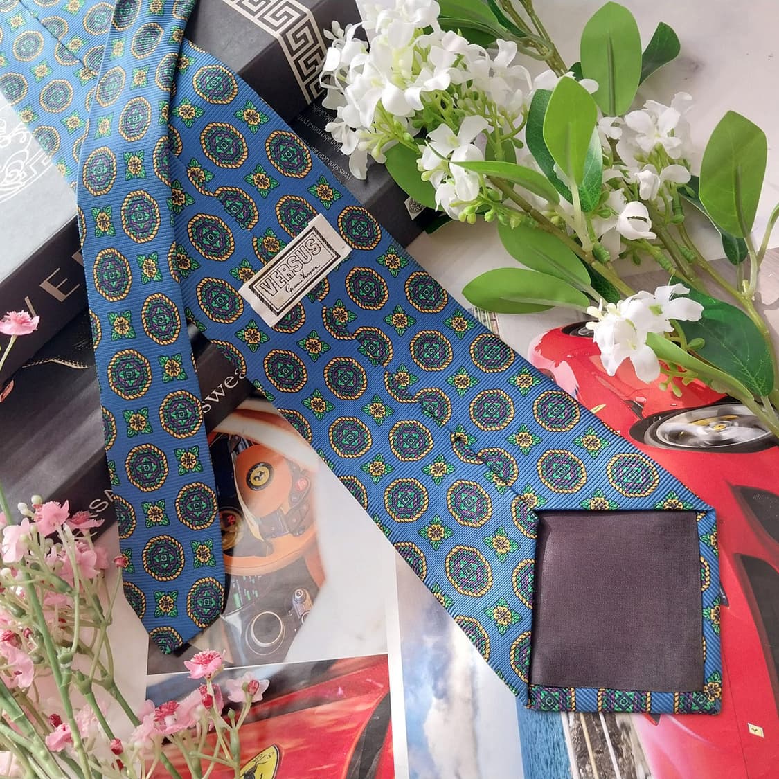 베르사체 실크 블루 패턴 넥타이 9.5cm A~B등급 K2160 상품이미지3