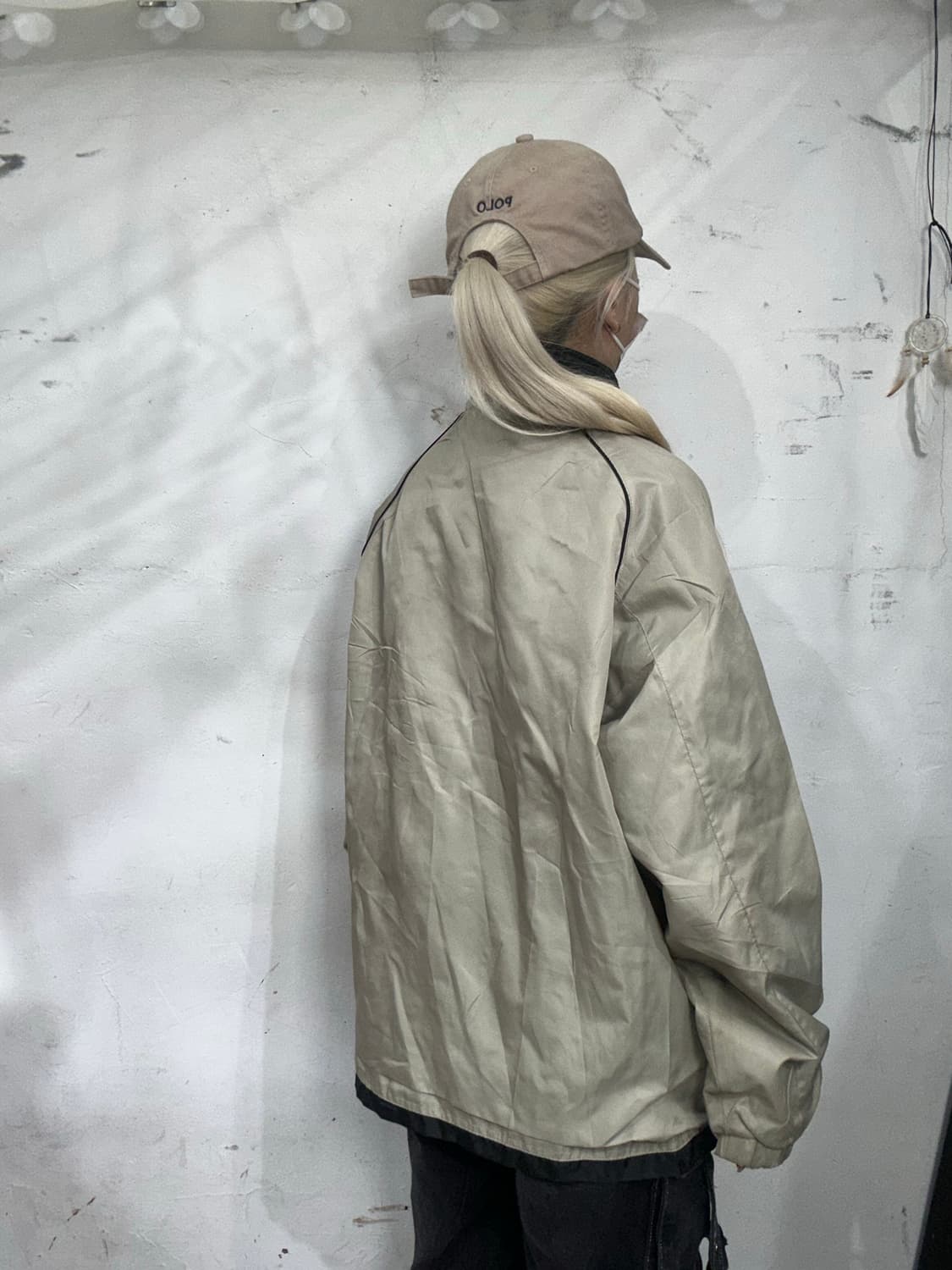 일본 빈티지 베이지 오버핏 바람막이 올드스쿨 트랙 자켓 L 상품이미지3