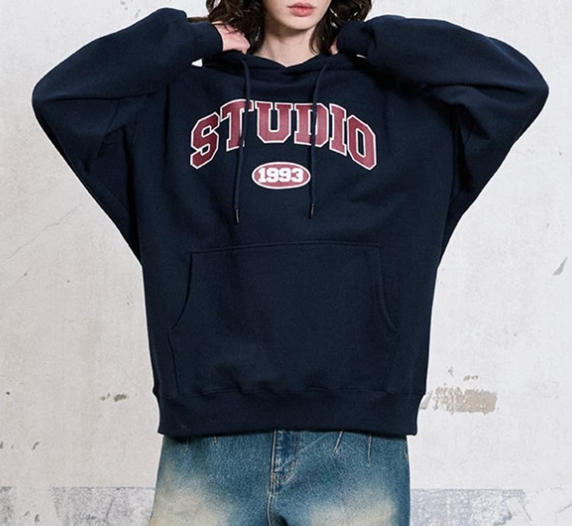 1993스튜디오(1993STUDIO) 아치 로고 후드_네이비 상품이미지1