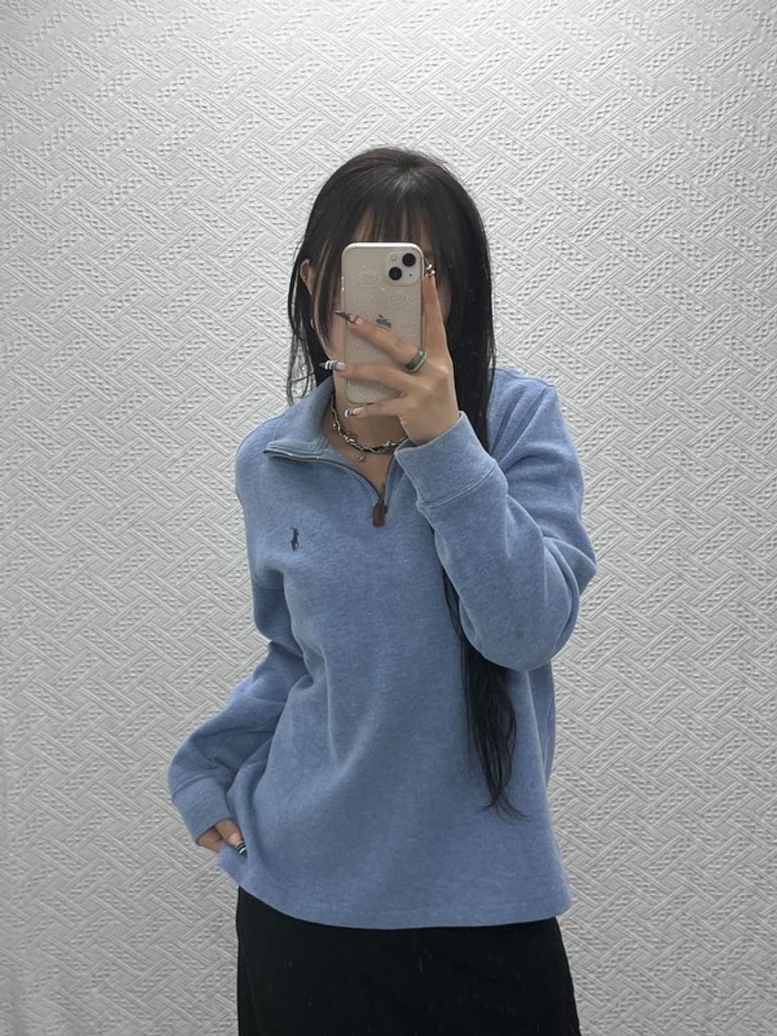 폴로 랄프로렌 빈티지 스모크 블루 반집업 카라 니트 M C07900 상품이미지2