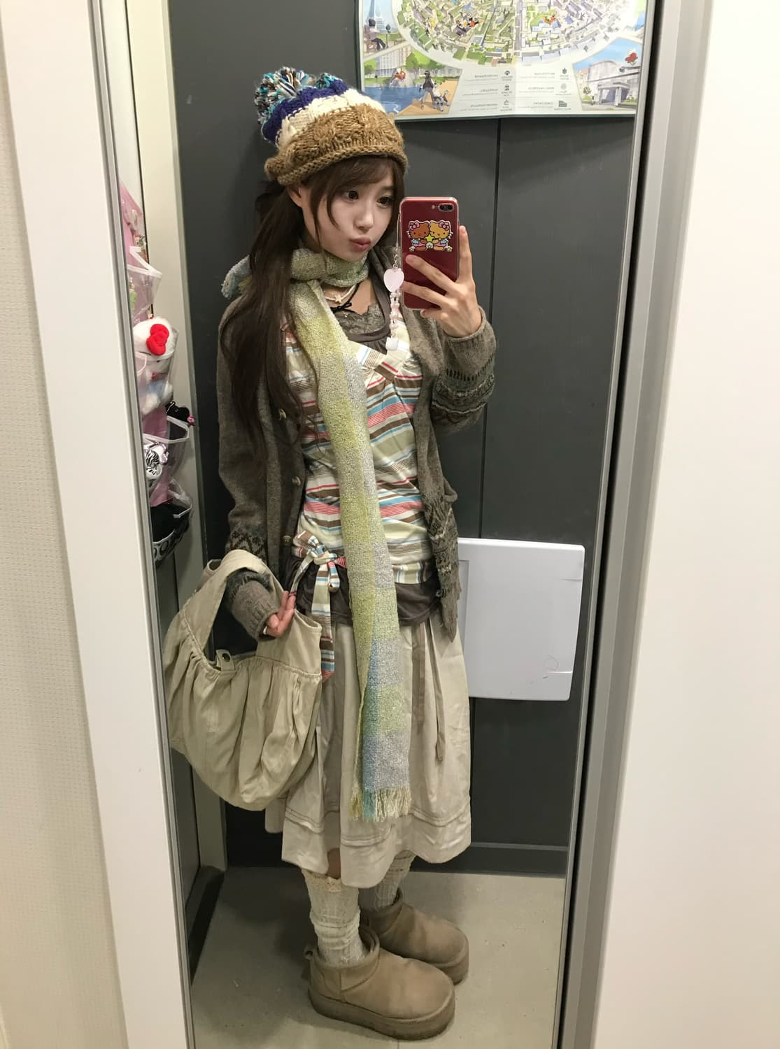 히피 모리 하구미 베이지 브라운 코디세트 상품이미지2