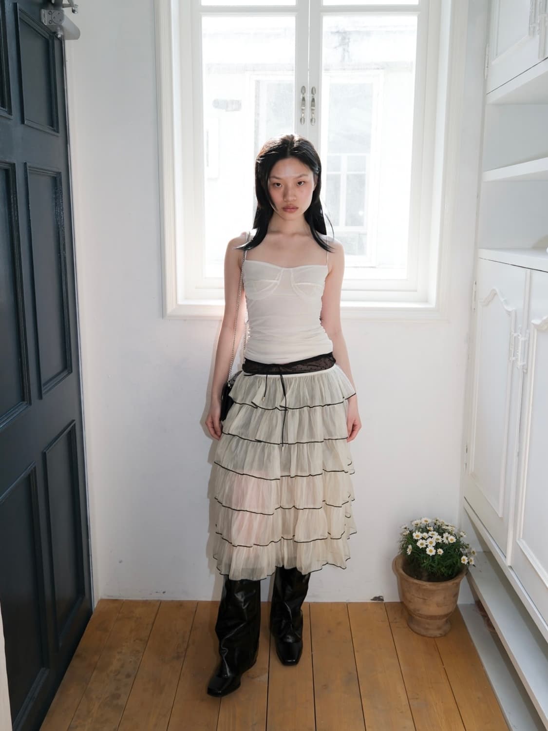 루즈슬립오버 mesh line shirres camisole  상품이미지3