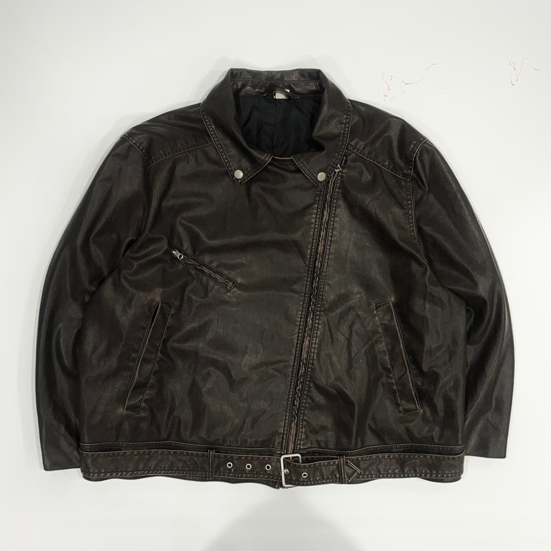 H&M 벨티드 사선 집업 레더 자켓 상품이미지4