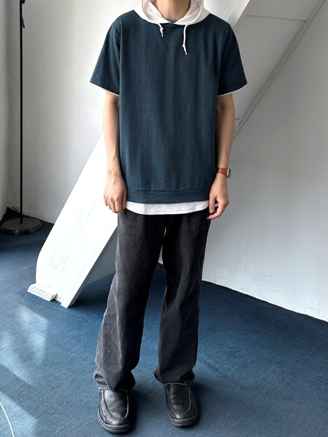 Fake layered hooded H/S tshirt 상품이미지8