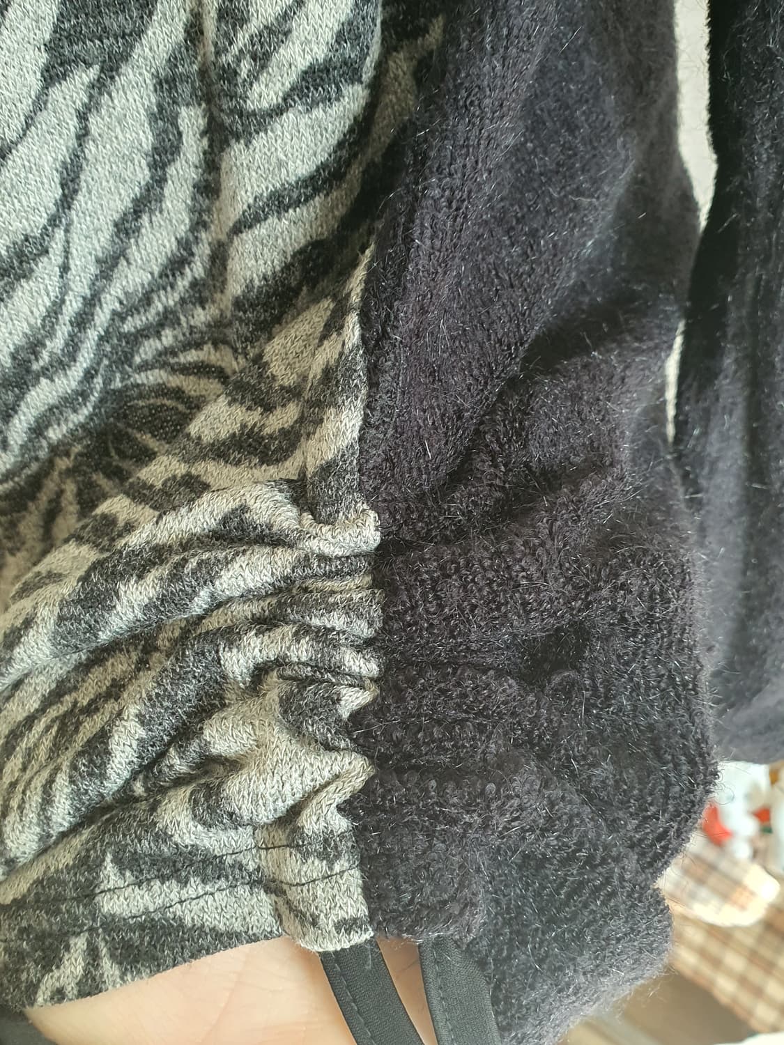 [갸루] 블랙/제브라 패턴 롱 니트 원피스 상품이미지5