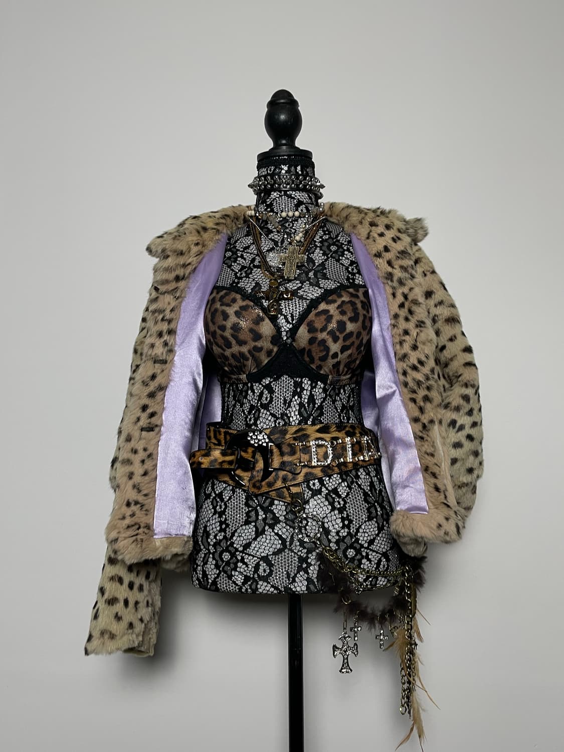 Jpn 갸루 레오파드 호피 퍼플 토끼퍼 리얼퍼 퍼자켓 상품이미지2