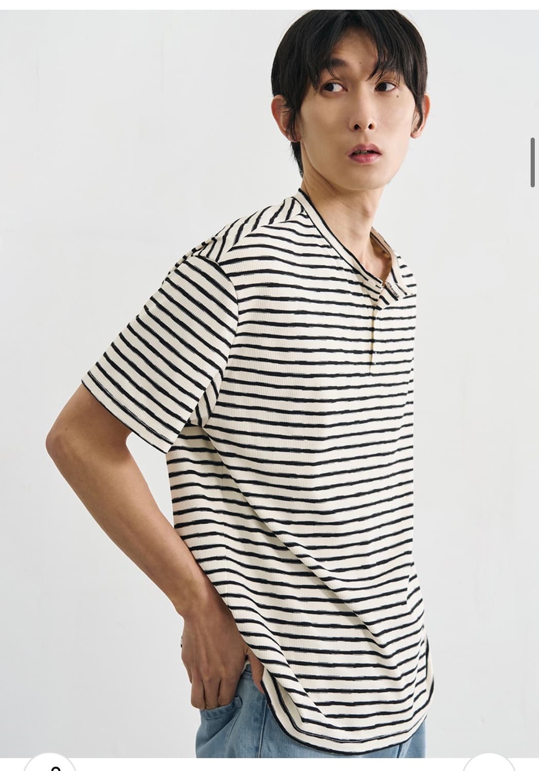 (XL) 드로우핏 러프 스트라이프 헨리넥 티셔츠 [IVORY] 반팔 상품이미지6