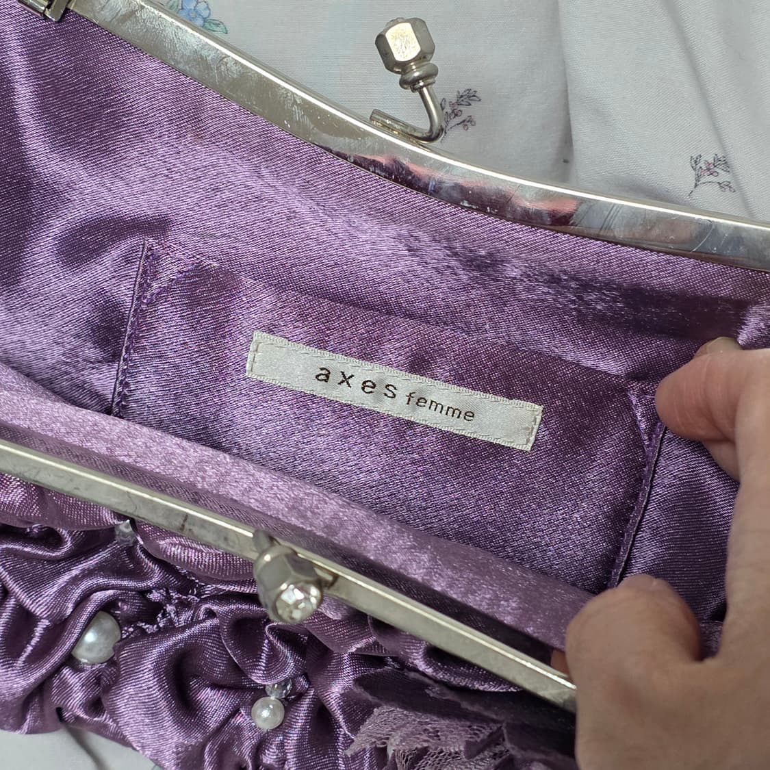 엑시즈팜 일본빈티지)퍼플 코사지 비즈진주 고딕로리타 클러치가마구치파티백 상품이미지3