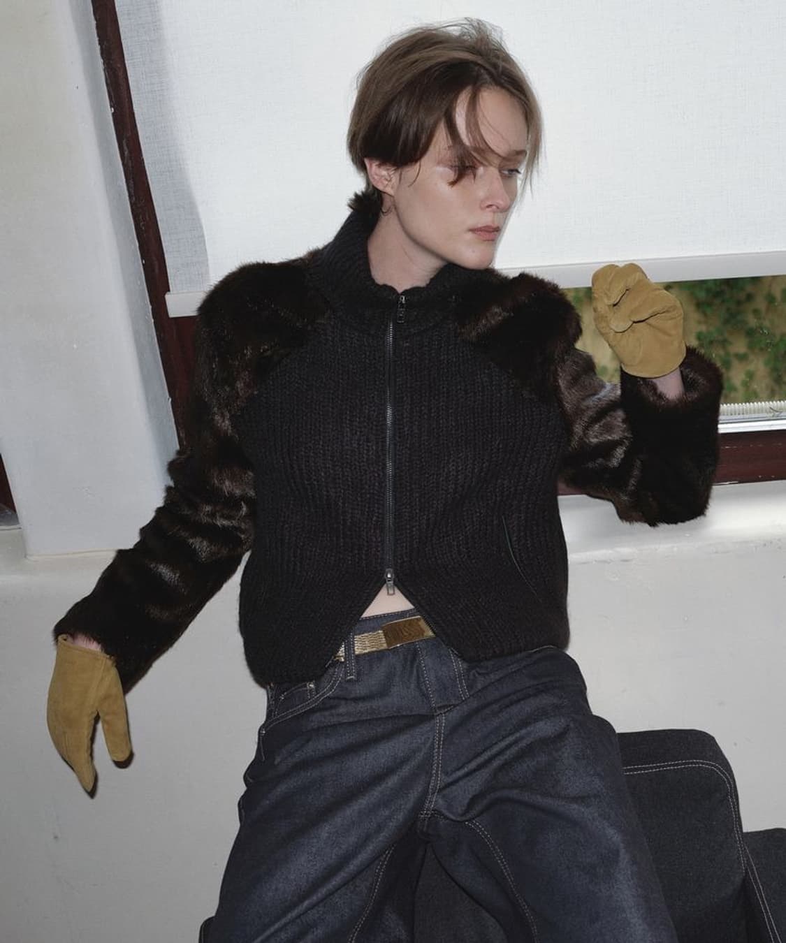 오버듀플레어 퍼 콤비 울니트 자켓 상품이미지1