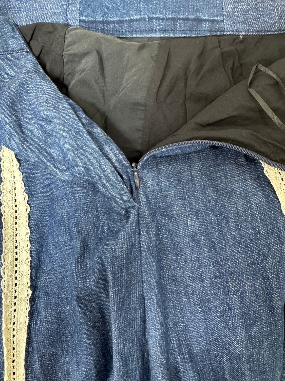 •빈티지 모리 레이스 디테일 데님 롱 스커트 상품이미지4