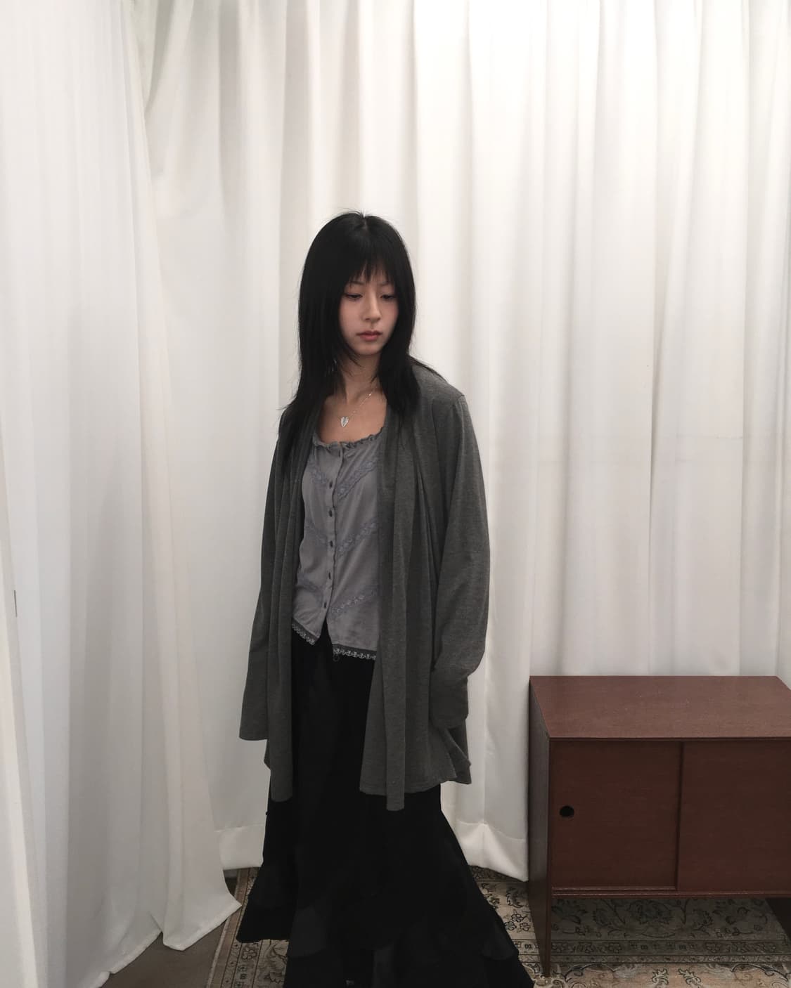 블랙 투톤 롱 스커트 상품이미지3