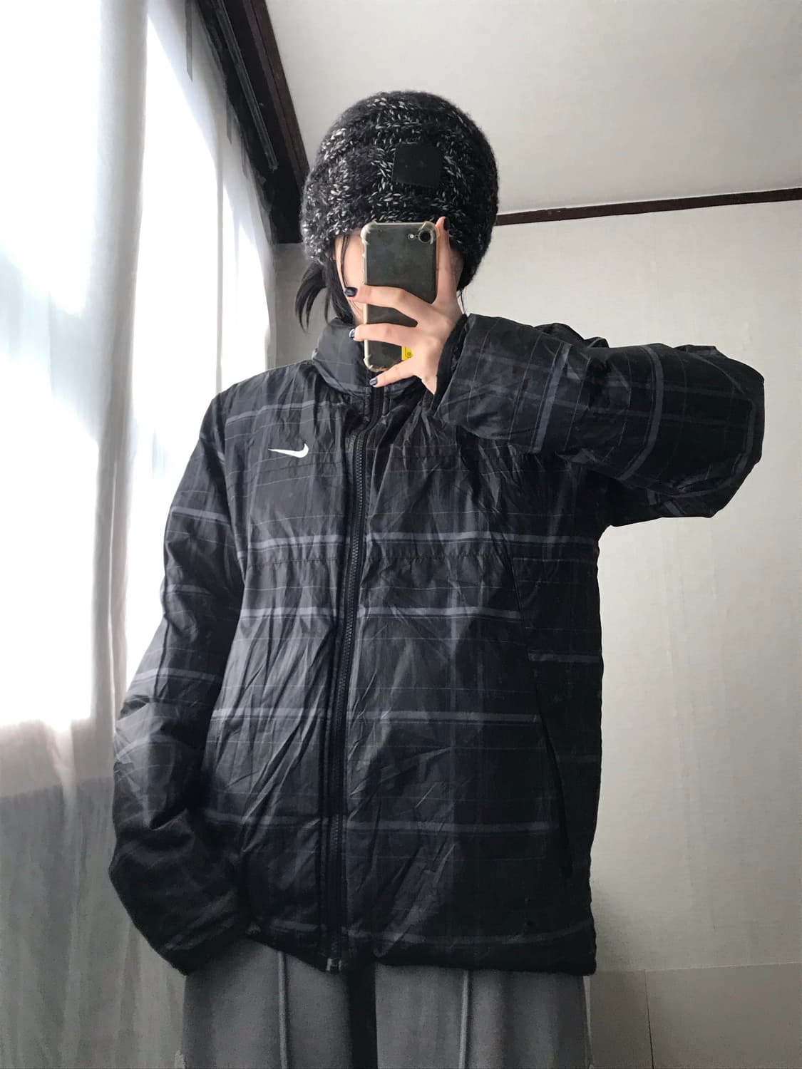 나이키 체크 블랙 리버시블 패딩 상품이미지3