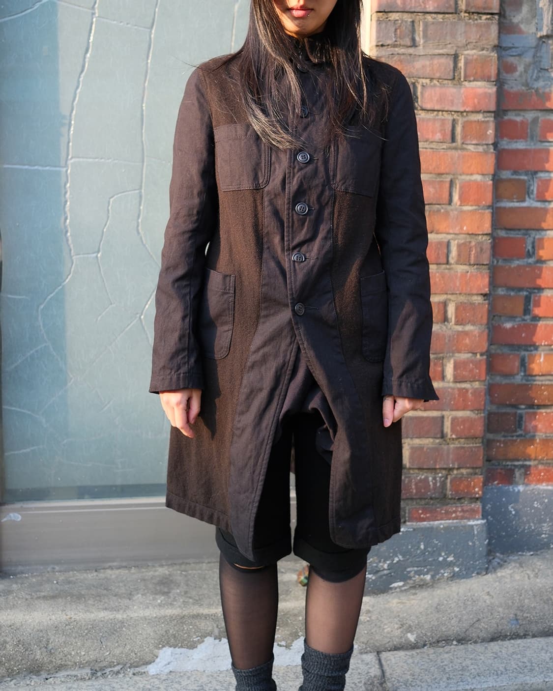 Wool & cotton combi long coat 상품이미지1