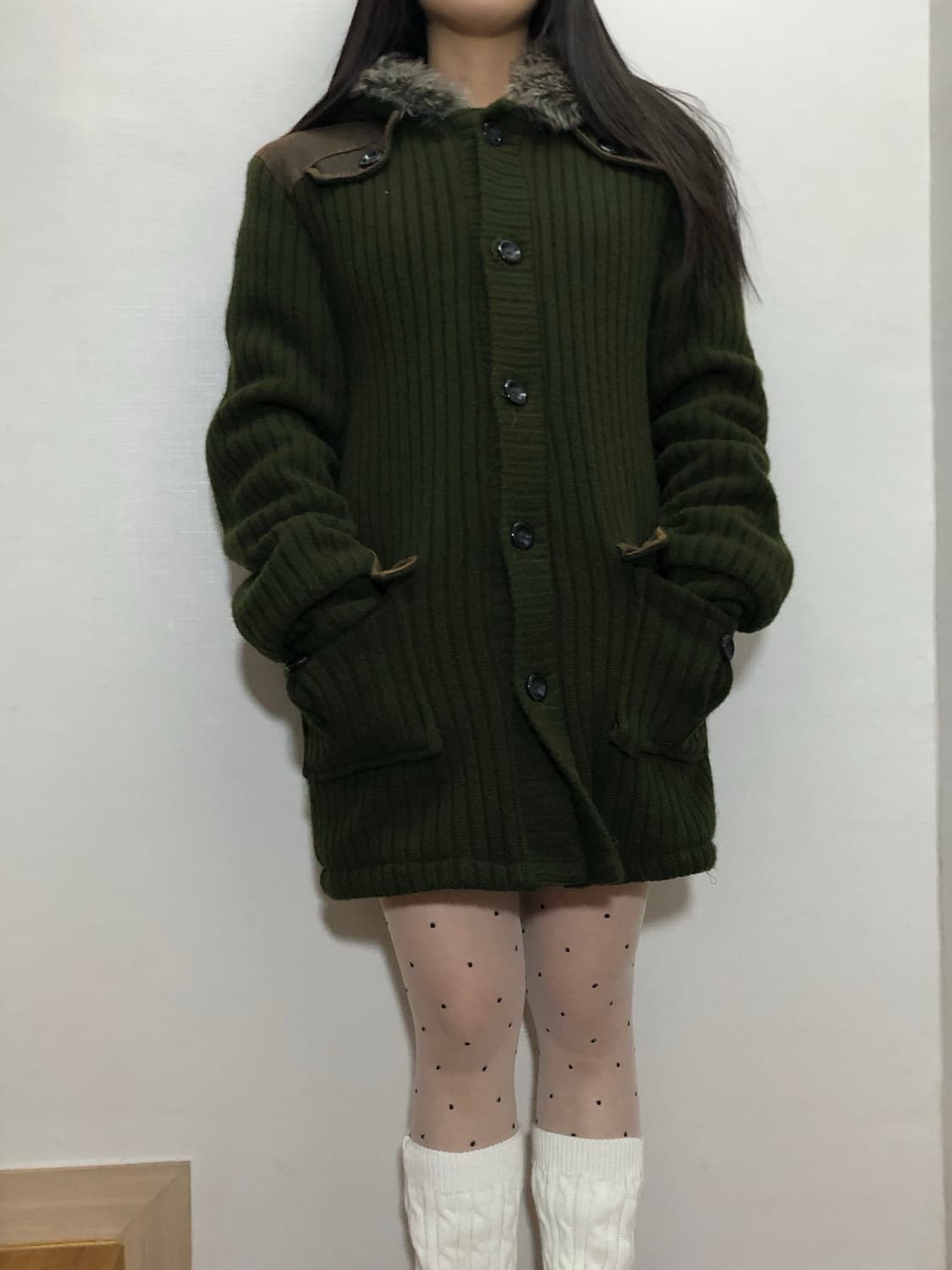 빈티지 카키 포켓 니트 원피스 상품이미지3