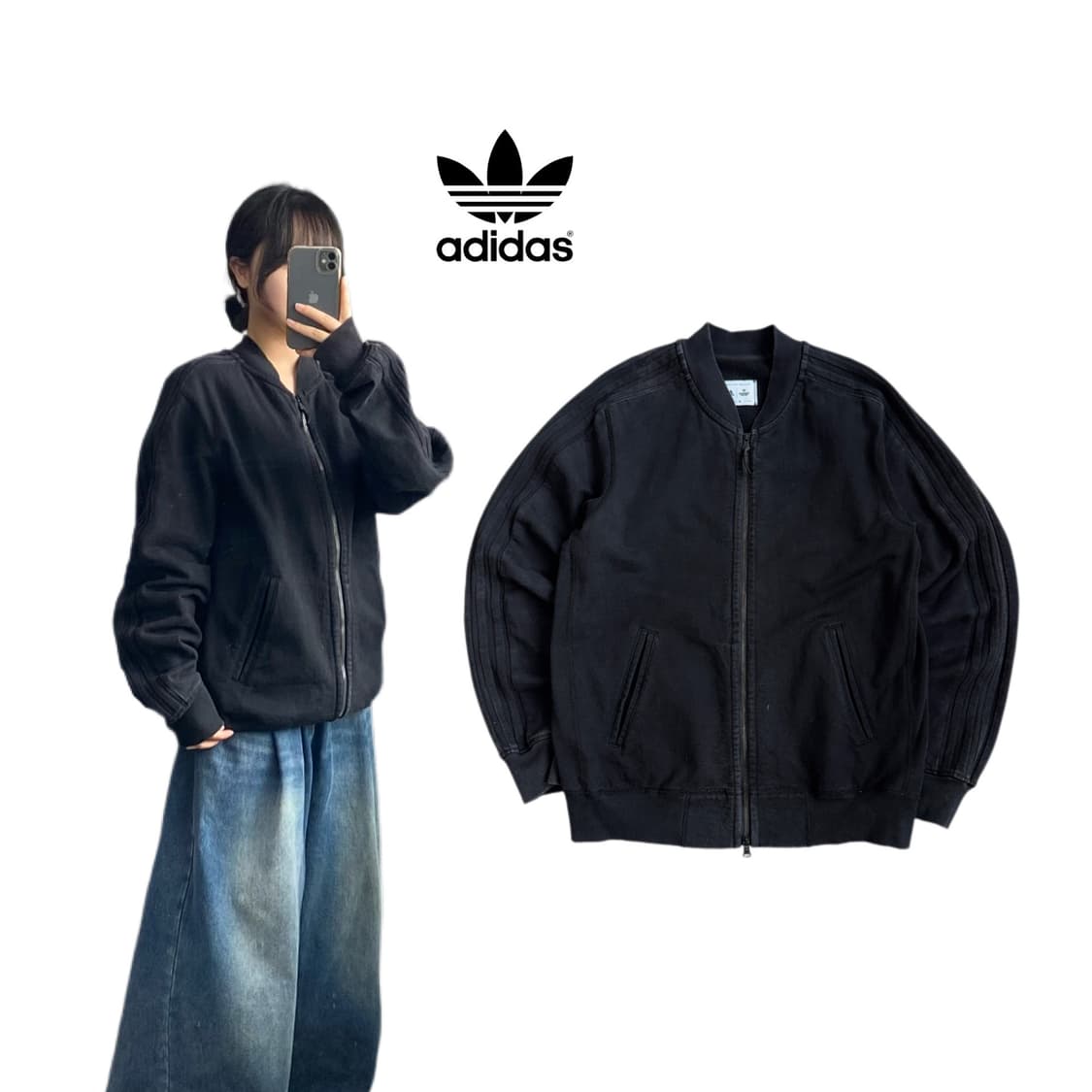 아디다스 X 레이닝챔프 흑청 삼선 데님 트랙탑 져지 상품이미지1