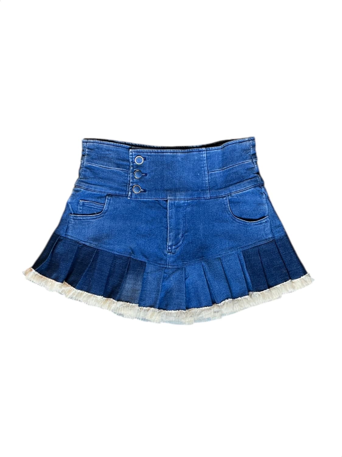 JPN 리워크 데님 버튼포인트 플리츠 미니스커트 OS 상품이미지1