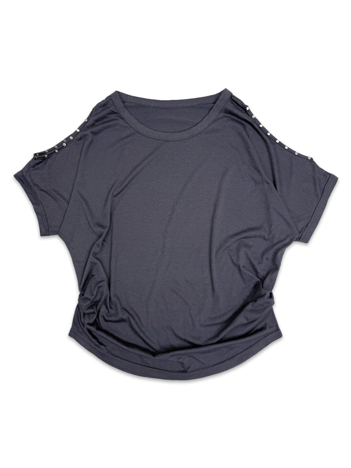 빈티지 그레이 스터드 숄더 셔링 반팔티 상품이미지2