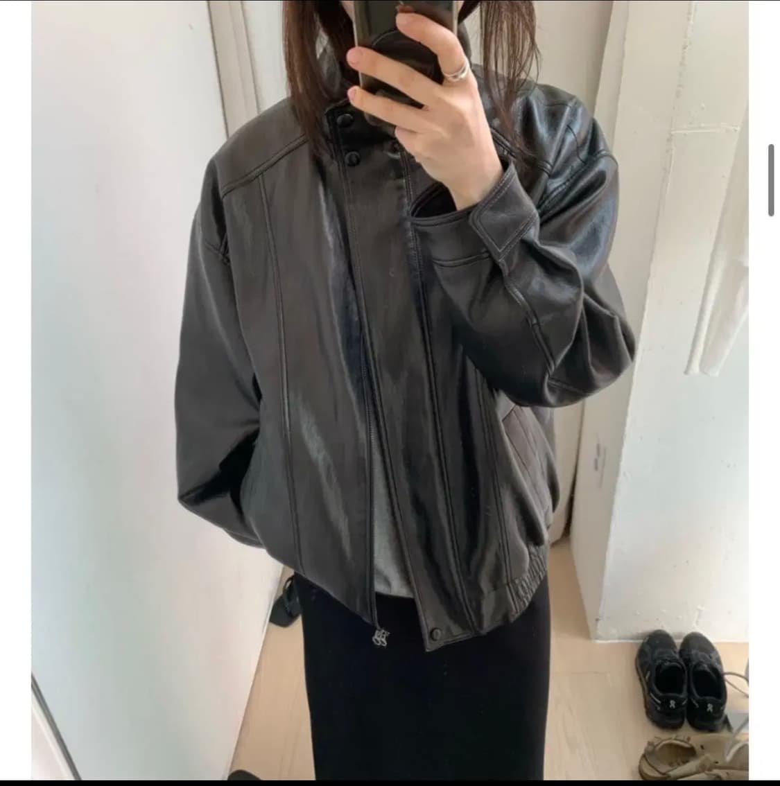 플란넬 하이넥 레더자켓 도매택 상품이미지1