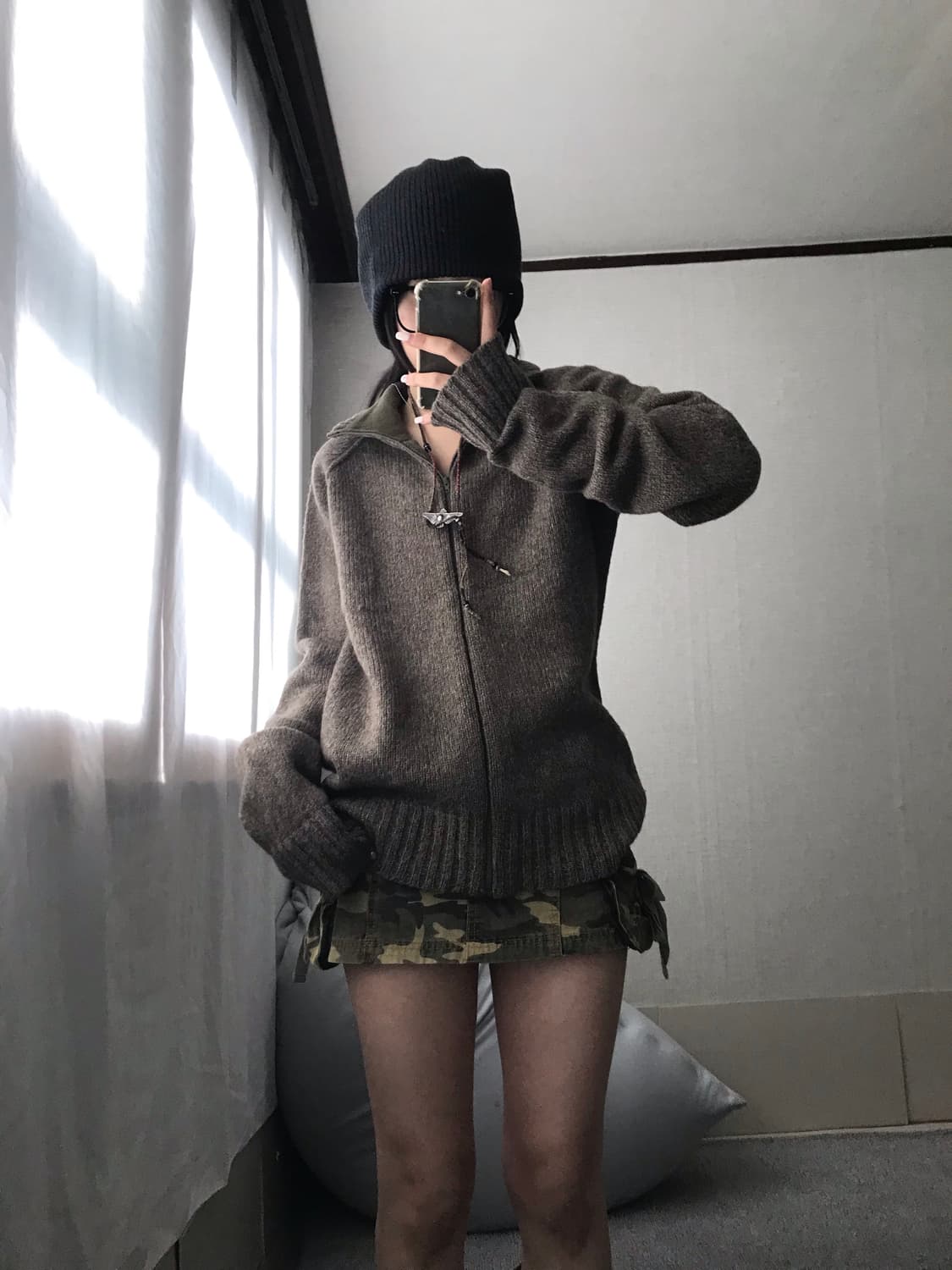 디젤 카키브라운 보카시 하이넥 니트집업 상품이미지4