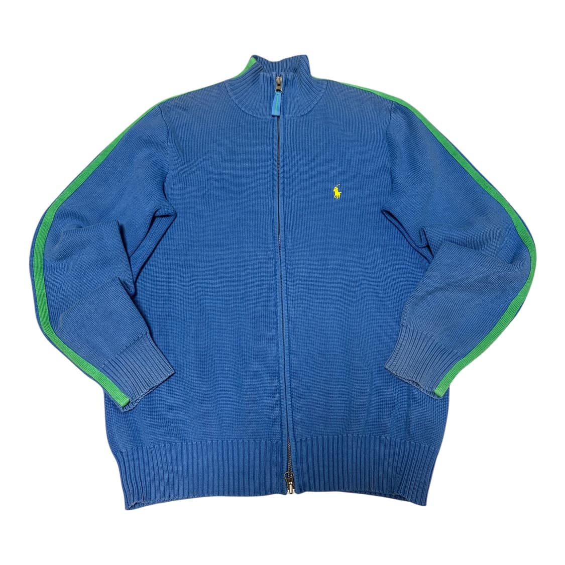 폴로 랄프로렌 두산 사이드 라인 블루 코튼 옐로우 포니 투웨이 니트집업 상품이미지1