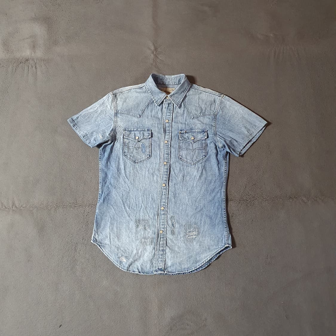 폴로 패치워크 웨스턴 반팔 데님 셔츠 S 상품이미지2
