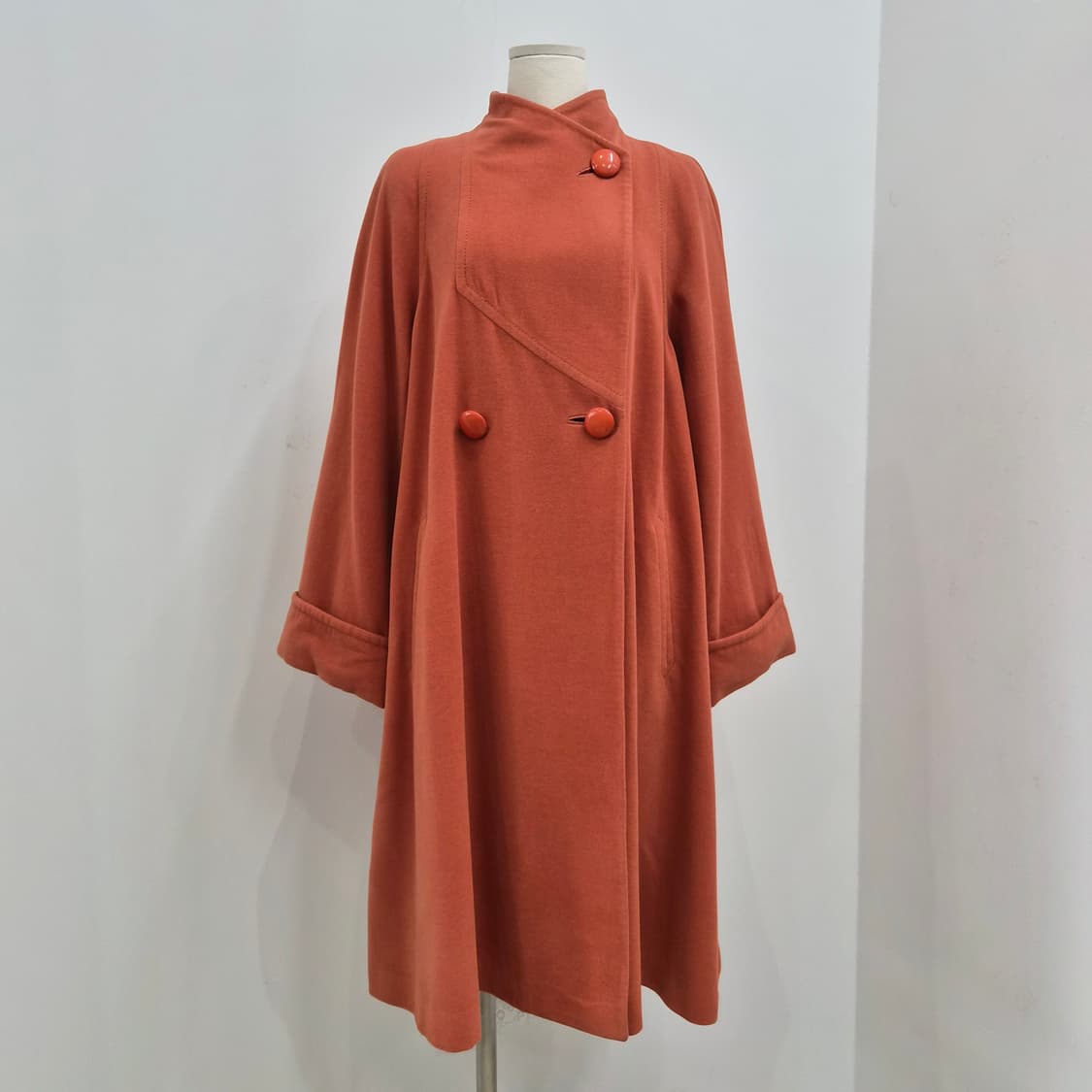 이태리산 앙고라 캐시고라 오렌지 하이넥 롱코트 상품이미지1
