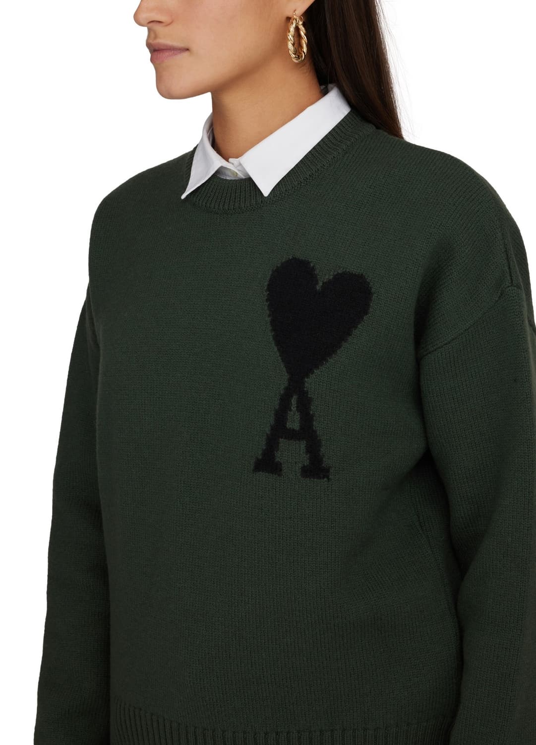 [XS,S] 아미 빅 하트 로고 안타르시아 스웨터 니트 다크 그린 상품이미지3
