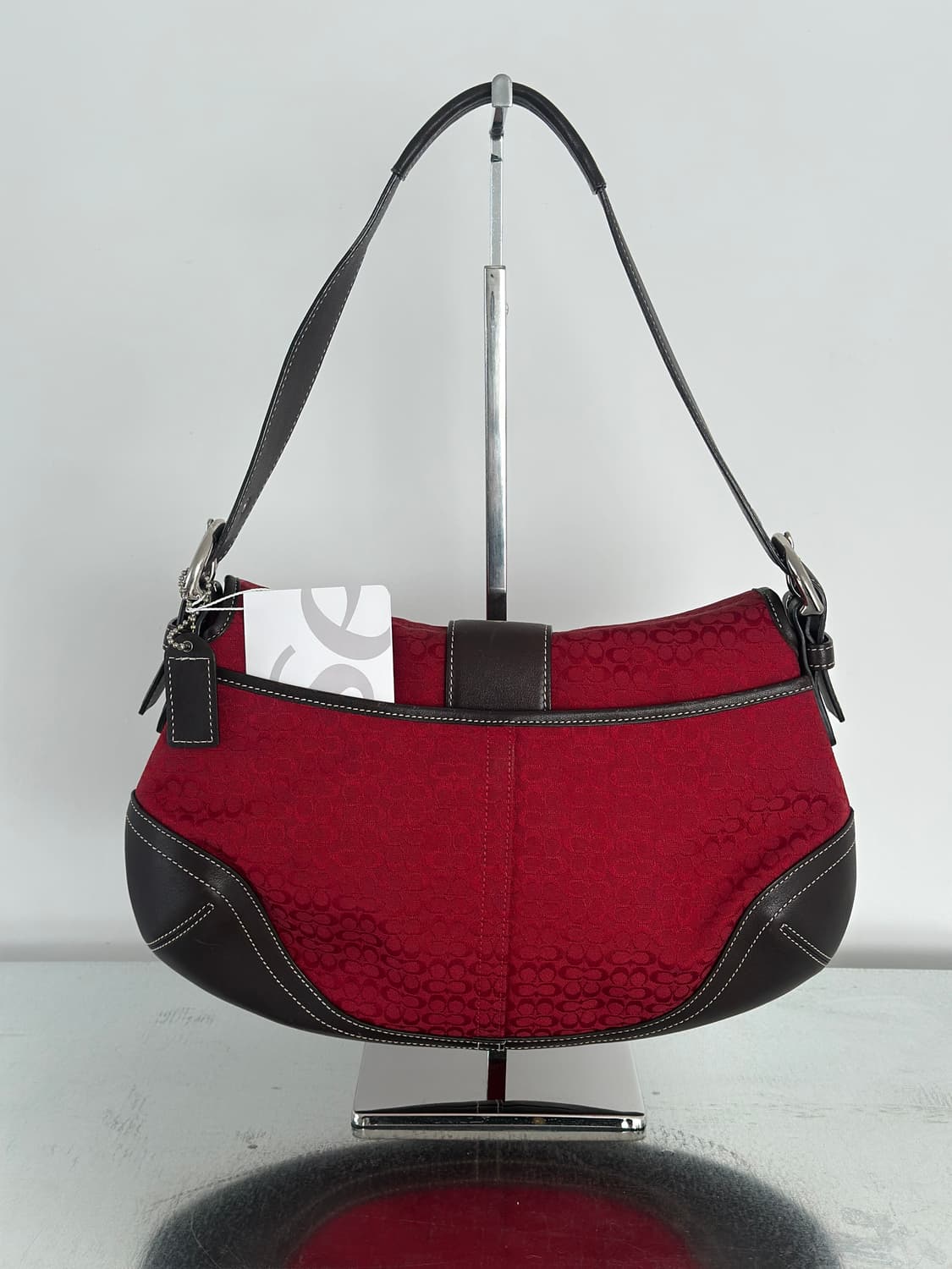 코치 레드 브라운 자카드 호보백 상품이미지4