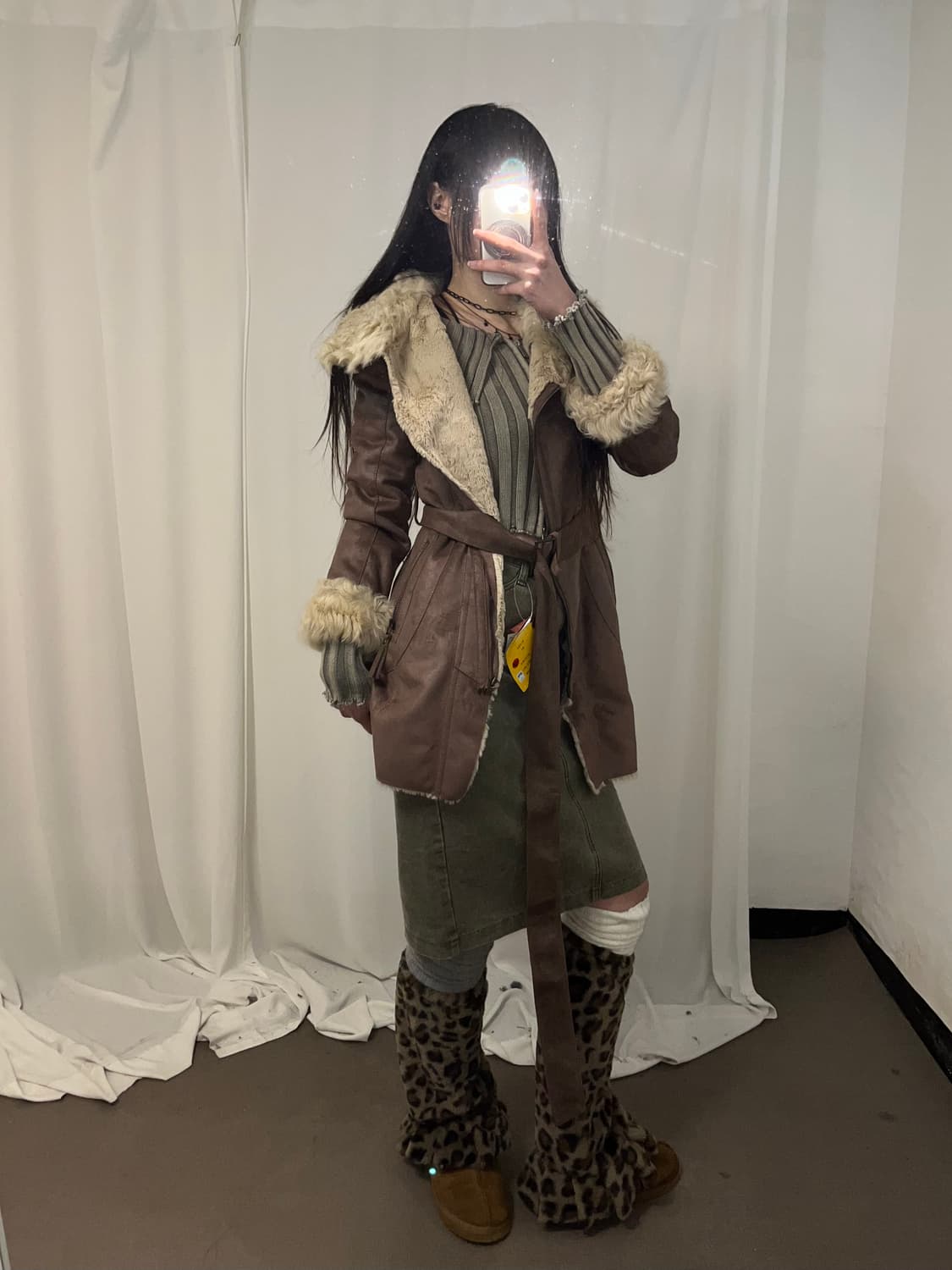 베이지 브라운 리얼 램 퍼 무스탕 코트  상품이미지5