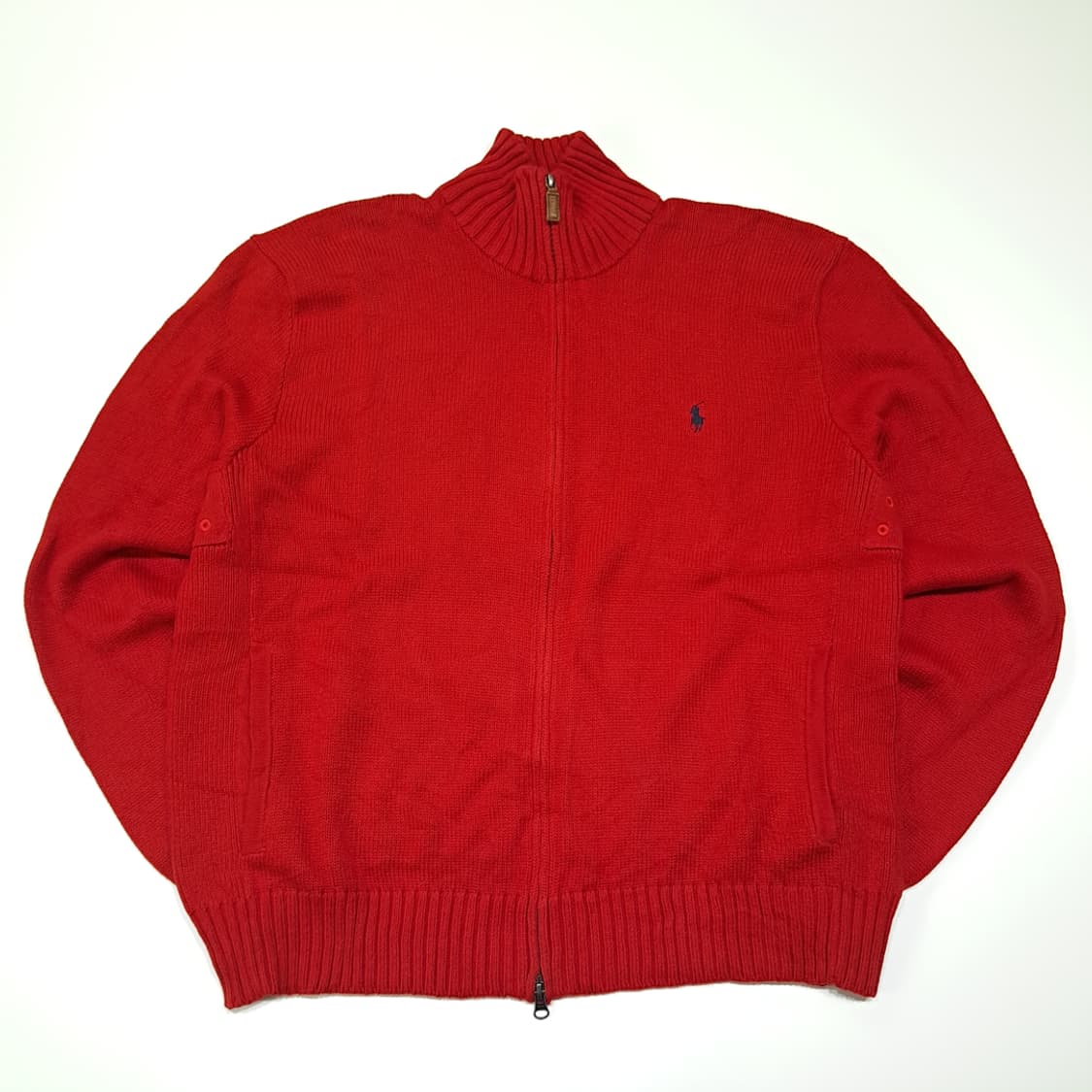 CL028 폴로 코튼 레더풀러 네이비포니 레드 풀집업 니트 스웨터 상품이미지1