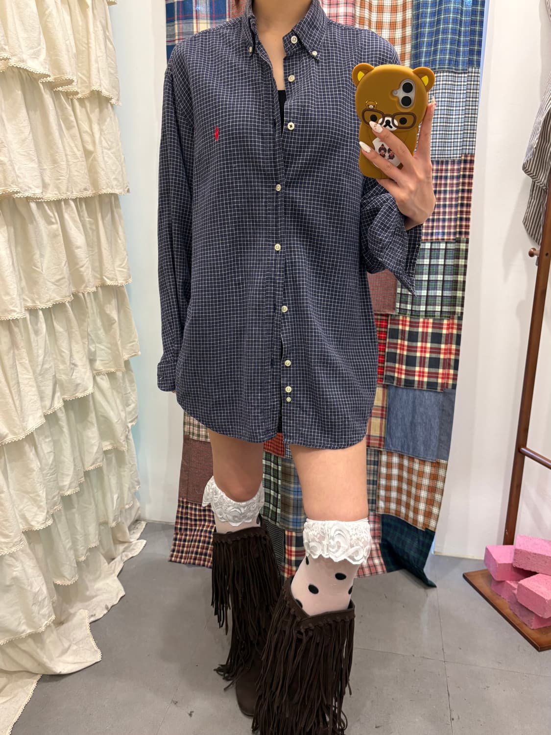 폴로 딥네이비 체크 셔츠  상품이미지1
