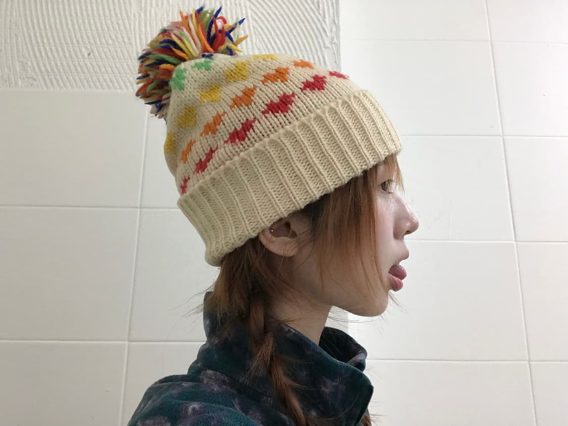 빈티지 하구미 레인보우 하트 방울 비니 상품이미지2