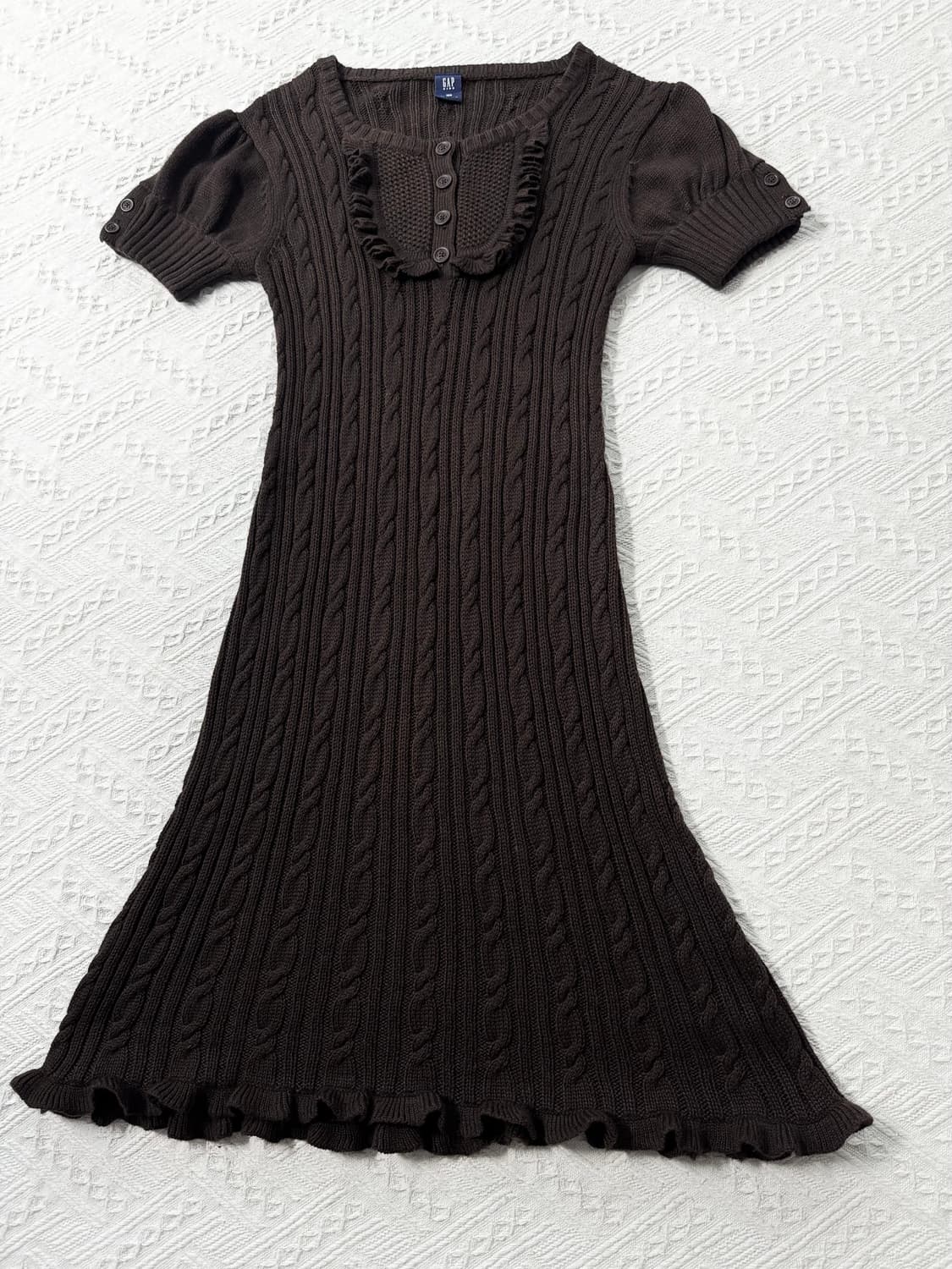 러플 버튼 디테일 케이블 니트 패턴 원피스 상품이미지4