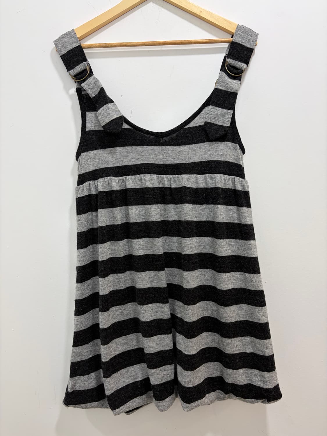 블랙 그레이 스트라이프 펌킨 플레어 나시 원피스 상품이미지5