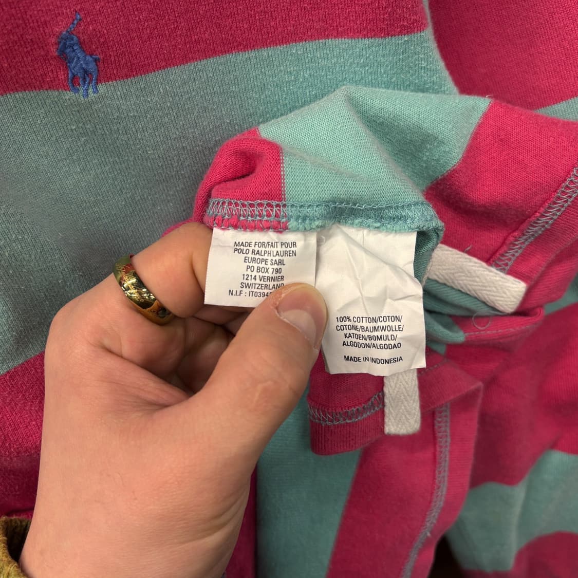 90s 폴로 랄프로렌 숄더패치 코튼캔디 스트라이프 럭비카라티 N606 상품이미지8