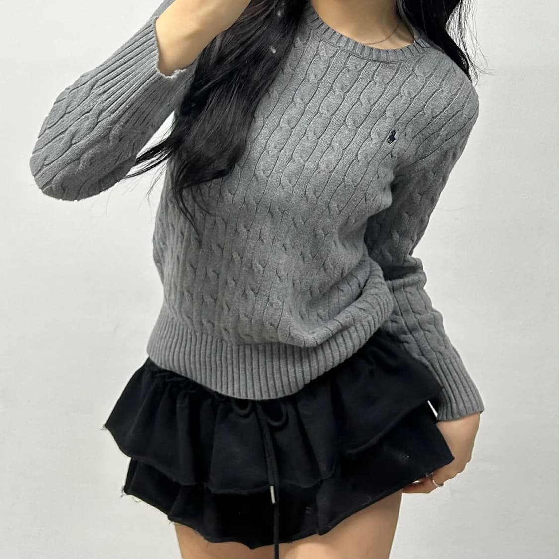 폴로 랄프로렌 그레이 케이블 걸즈 코튼 크루넥 니트(L) 상품이미지1