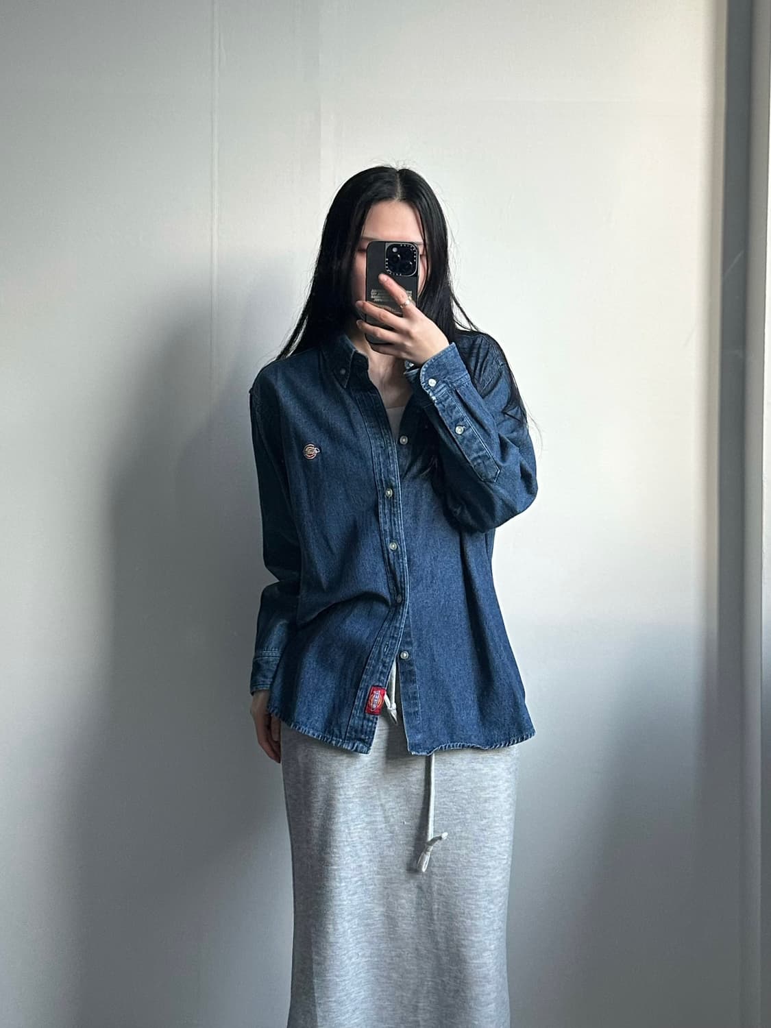 디키즈 화이트 자수로고 데님 셔츠 상품이미지1