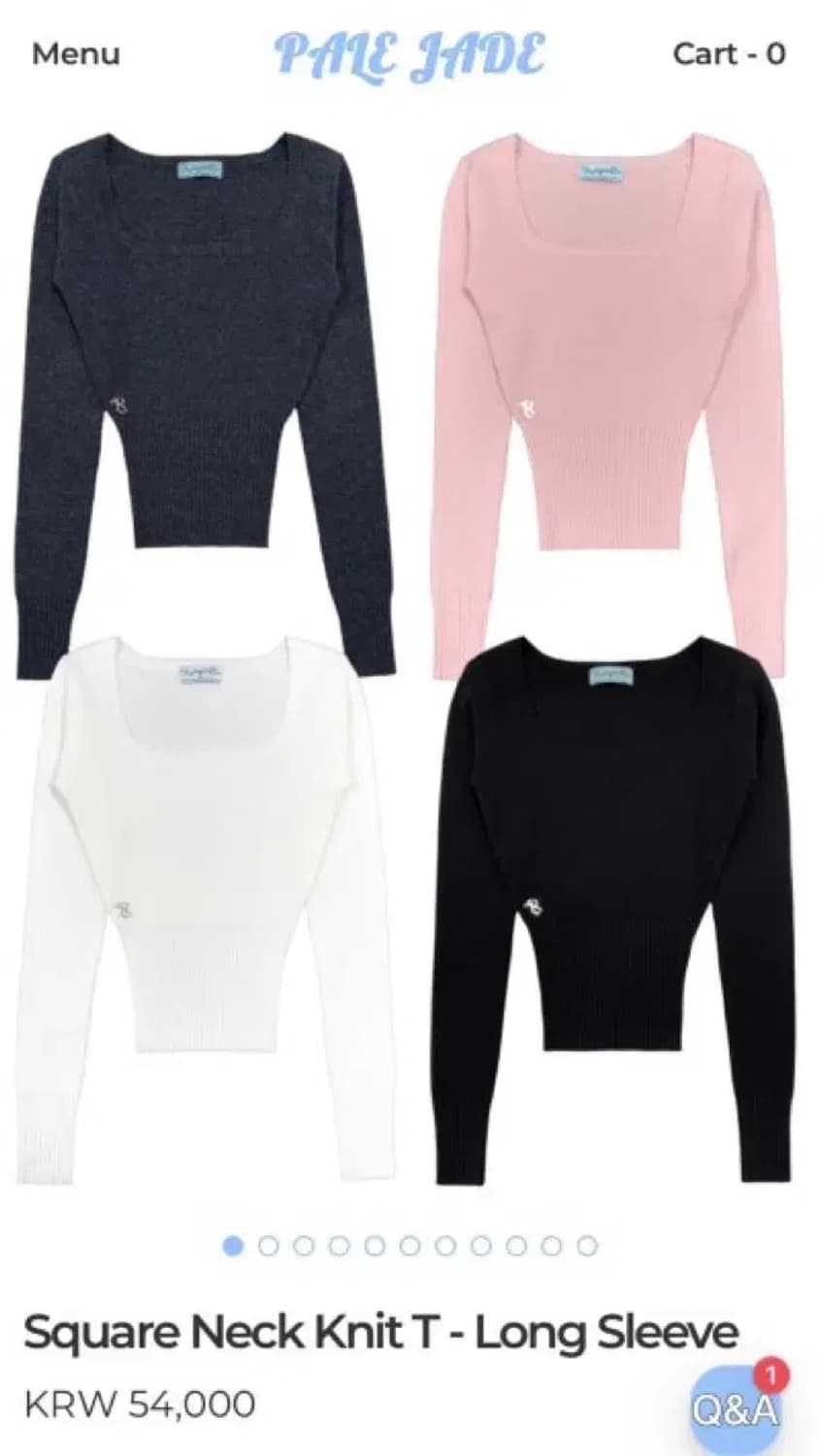 (새상품) 페일제이드 스퀘어 넥 니트 티 롱 슬리브 블랙 상품이미지1