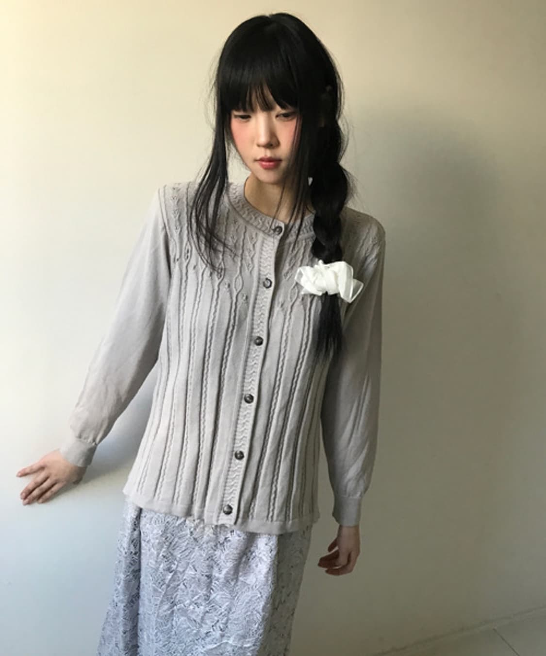 Vintage embroidery punching cardigan 상품이미지1