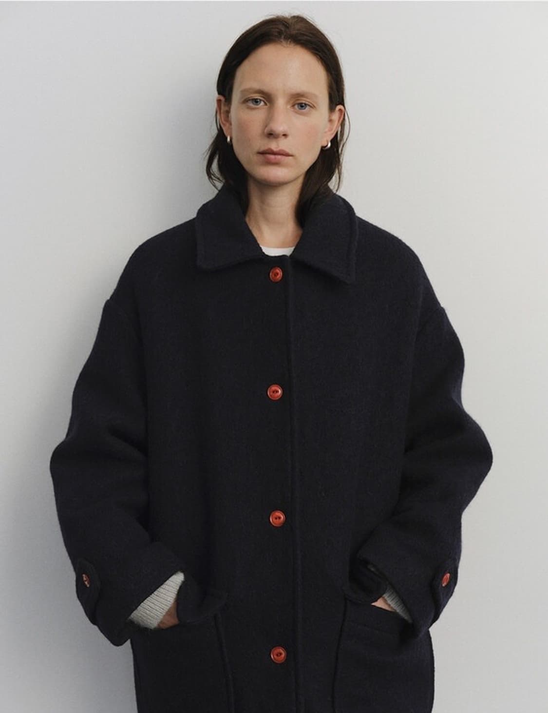 유라고 Alpaca button half coat 네이비 상품이미지1