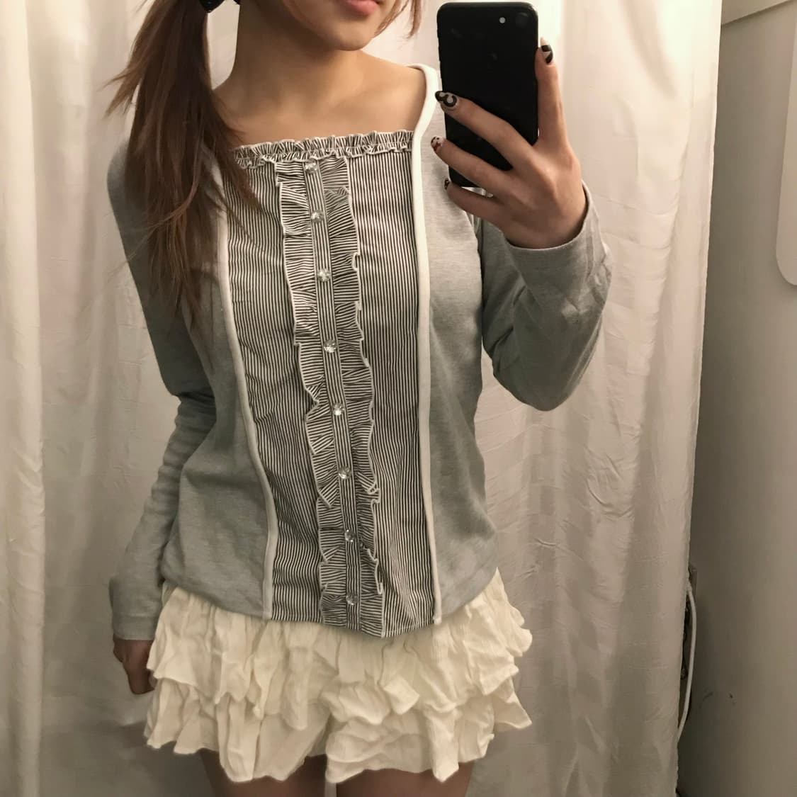 JPN Vintage 히메갸루 스트라이프 프릴 롱슬리브 상품이미지1