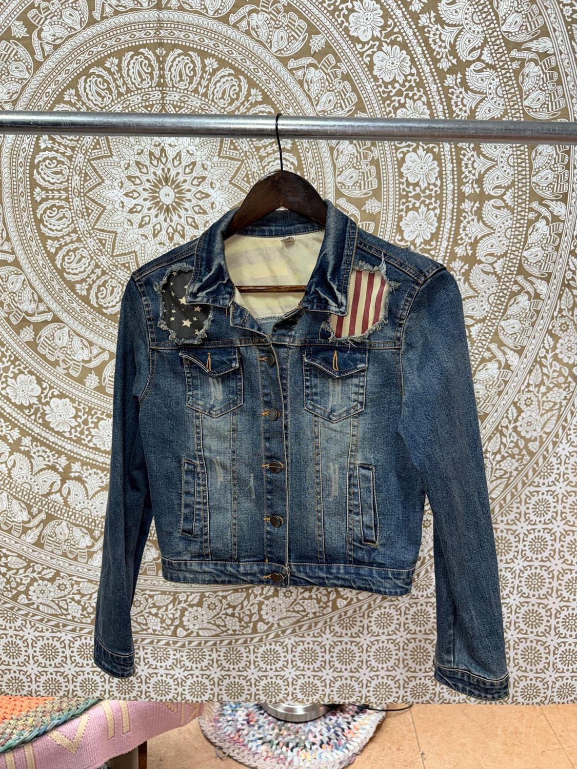 빈티지 성조기 디테일 데님 트러커 자켓  상품이미지3