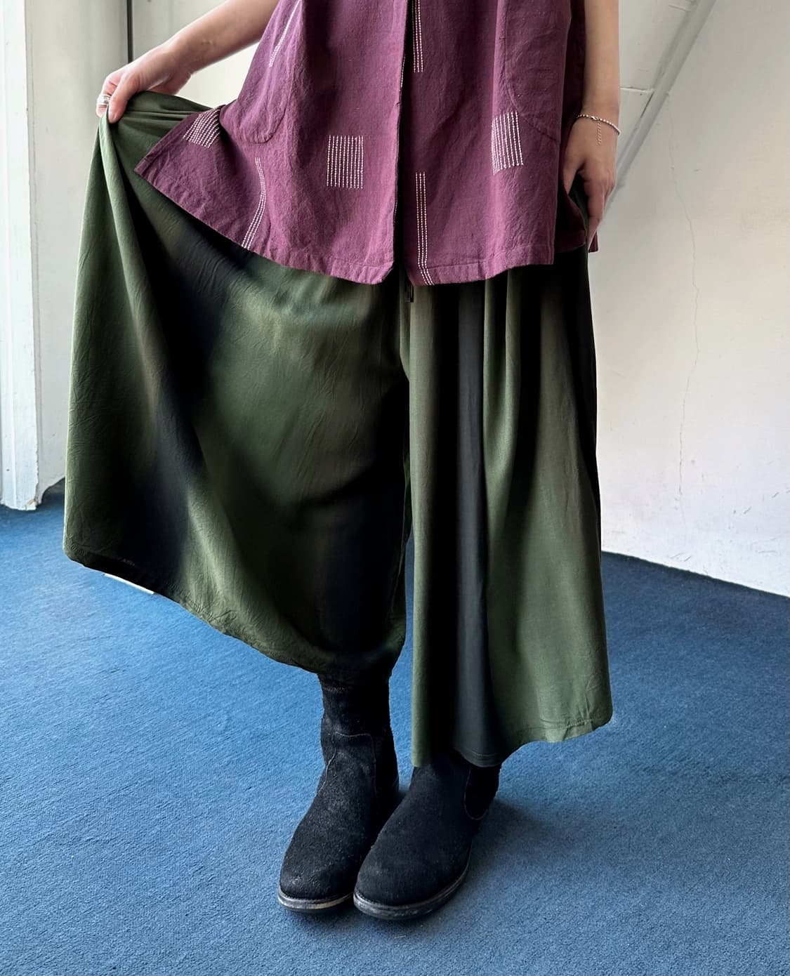 Banded 3/4 pleats rayon gaucho pants 상품이미지7