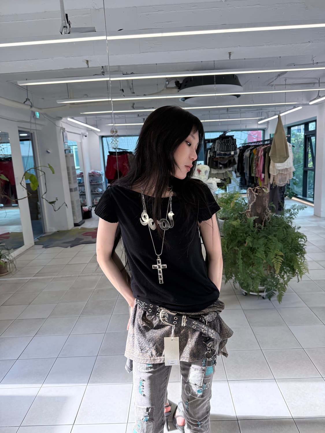 boat neck pleats sleeve top 상품이미지1