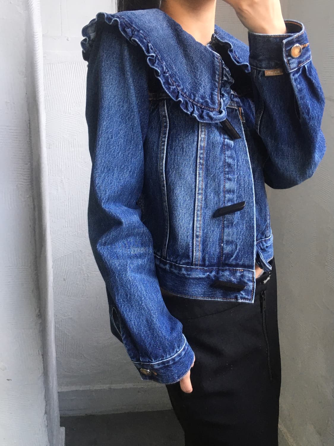 GANNI 가니 데님 숏 카라 더플 자켓 상품이미지3