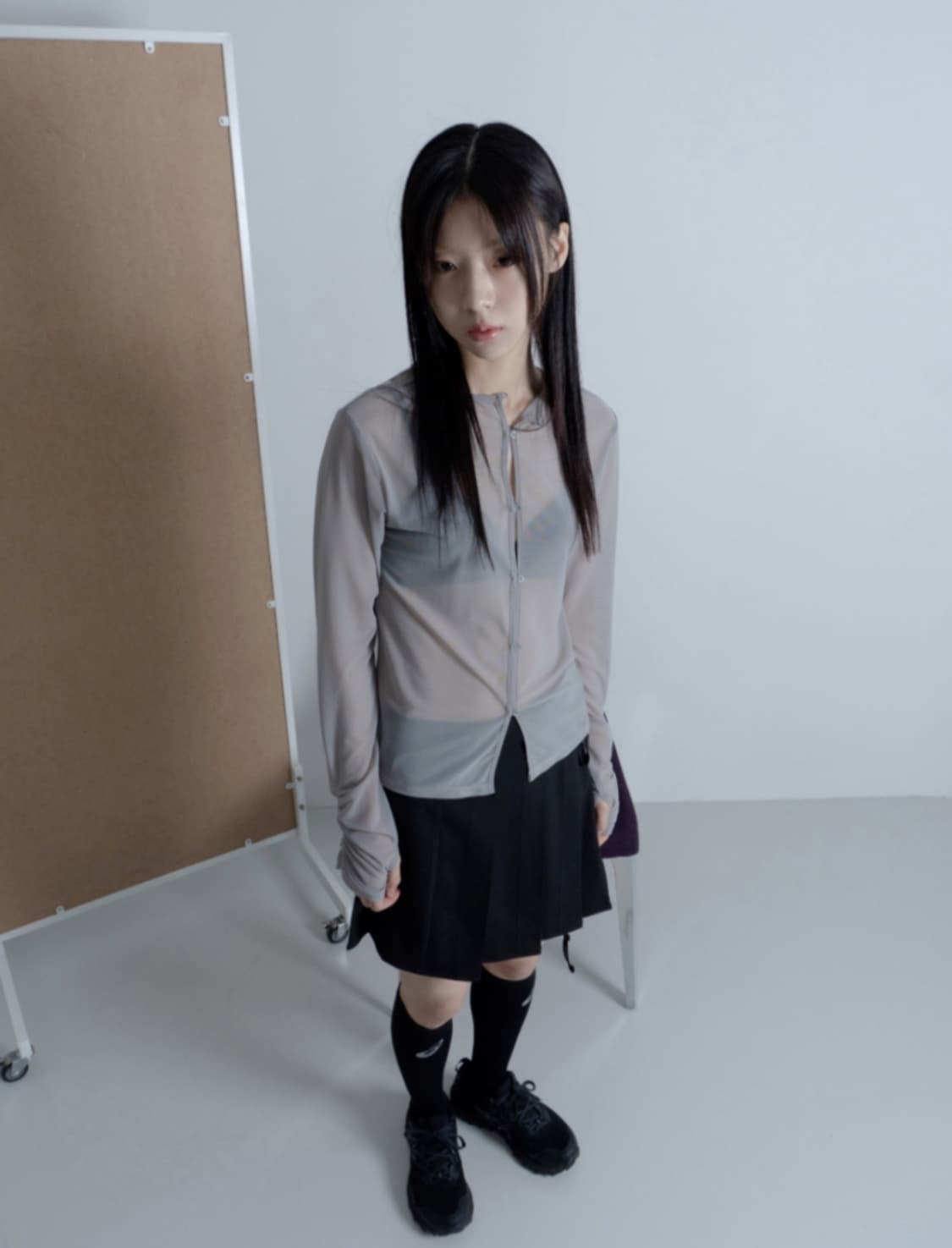 우화 WRINKLE MESH CARDIGAN GREY 상품이미지2
