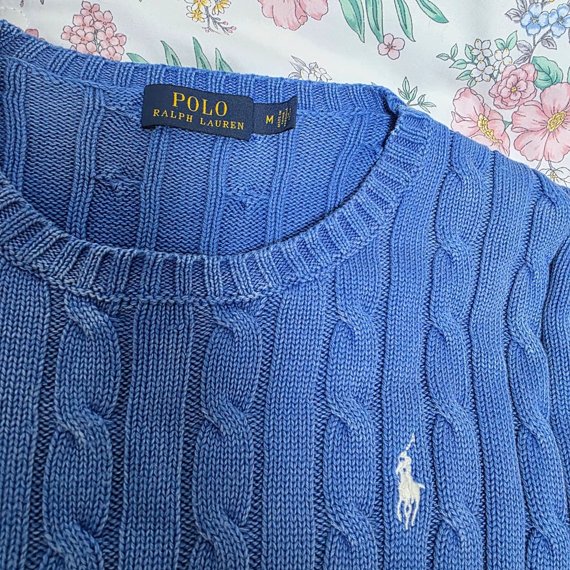 폴로랄프로렌 일본판) 블루x화이트 빈티지워싱 케이블 니트 상품이미지2