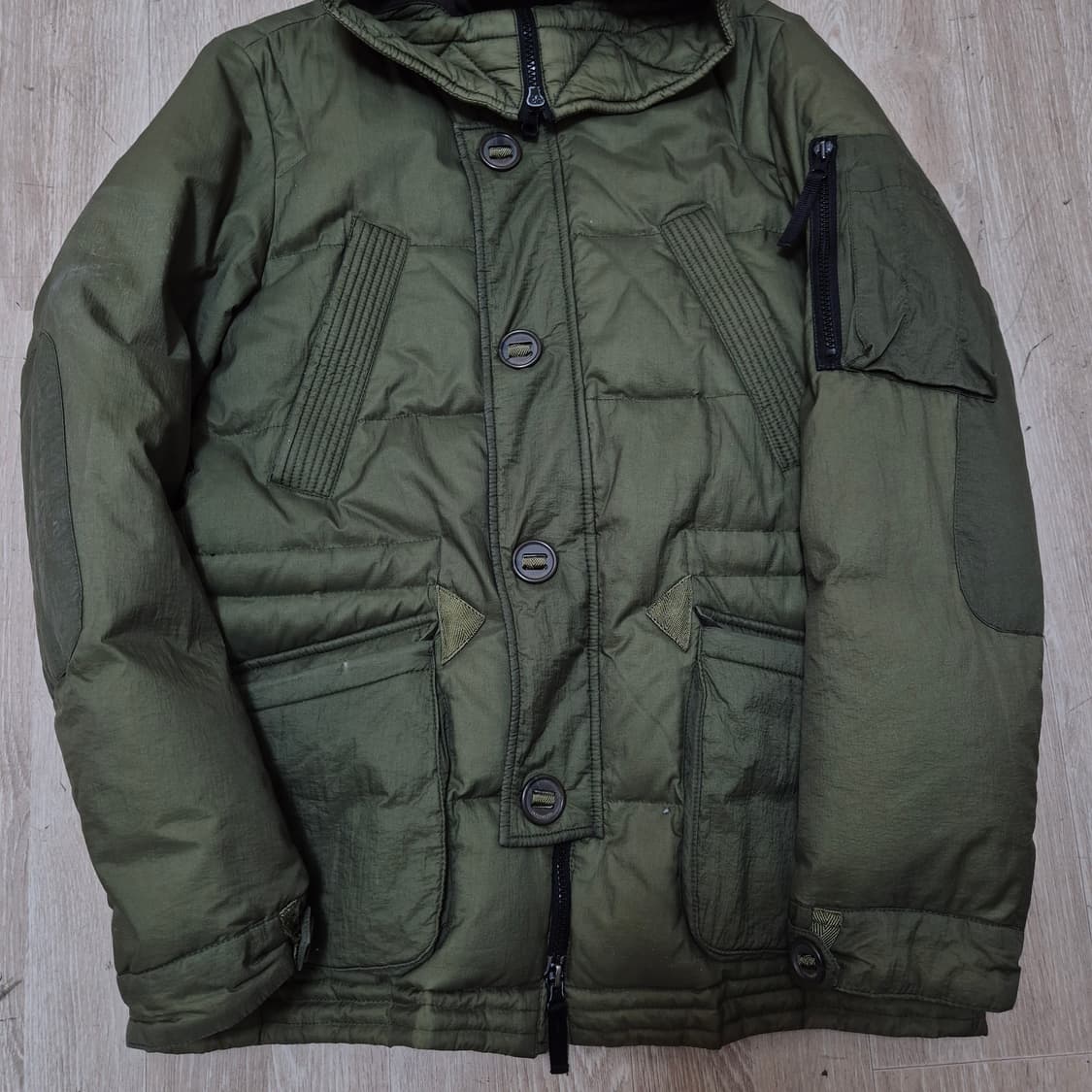 인터메조 카키 모직 덕다운 야상 후드 패딩 점퍼 M(95) 상품이미지3