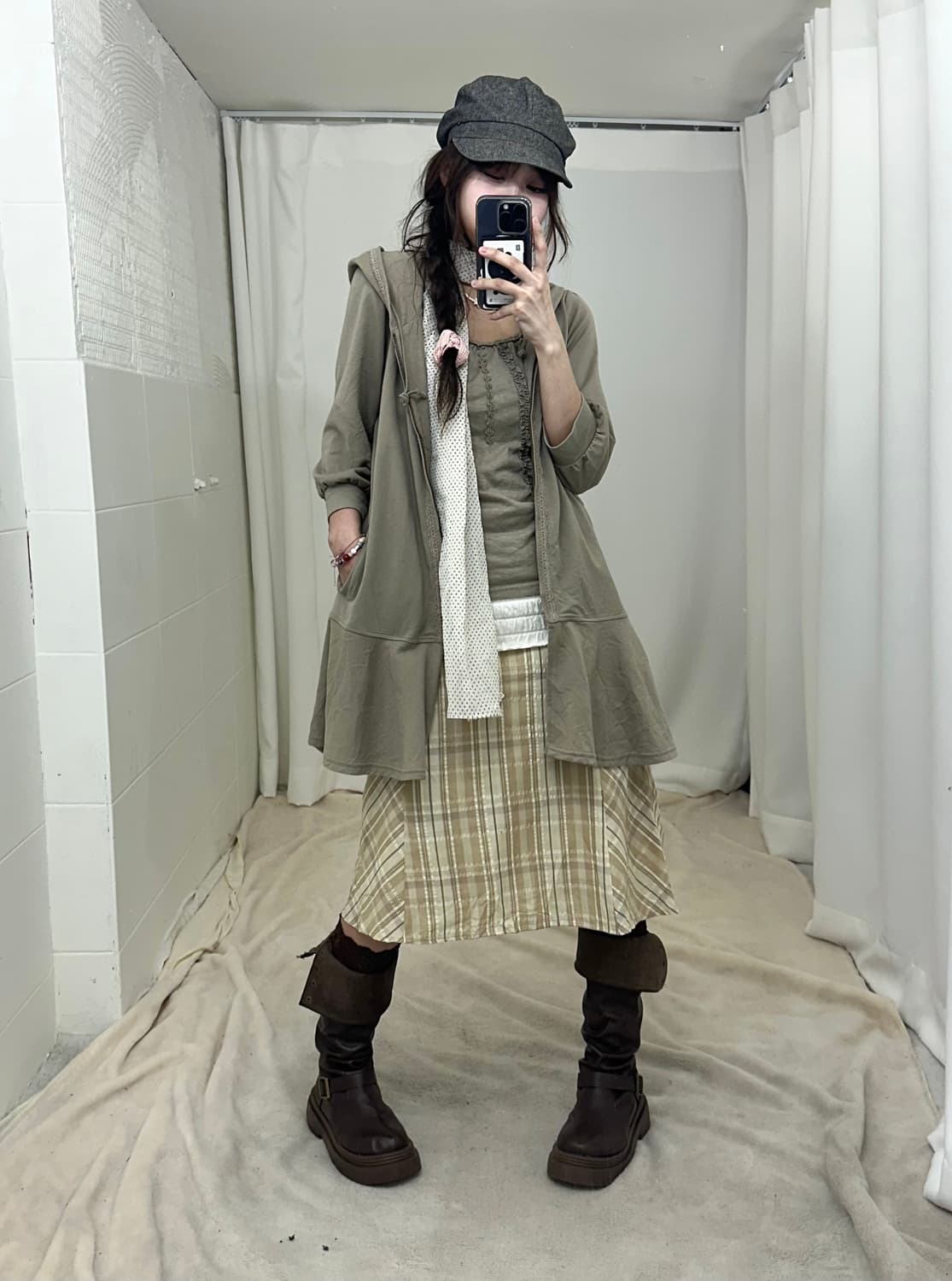 빈티지 카키 하구미 모리걸 장마 코디세트 상품이미지1