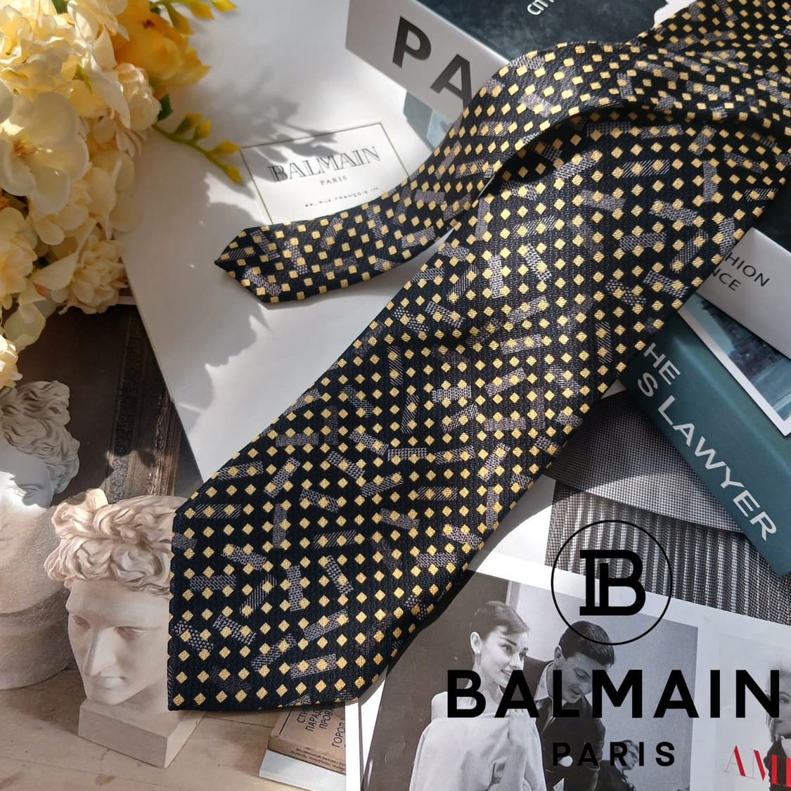 피에르 발망 넥타이 블랙 패턴 A+등급 E894
 상품이미지2